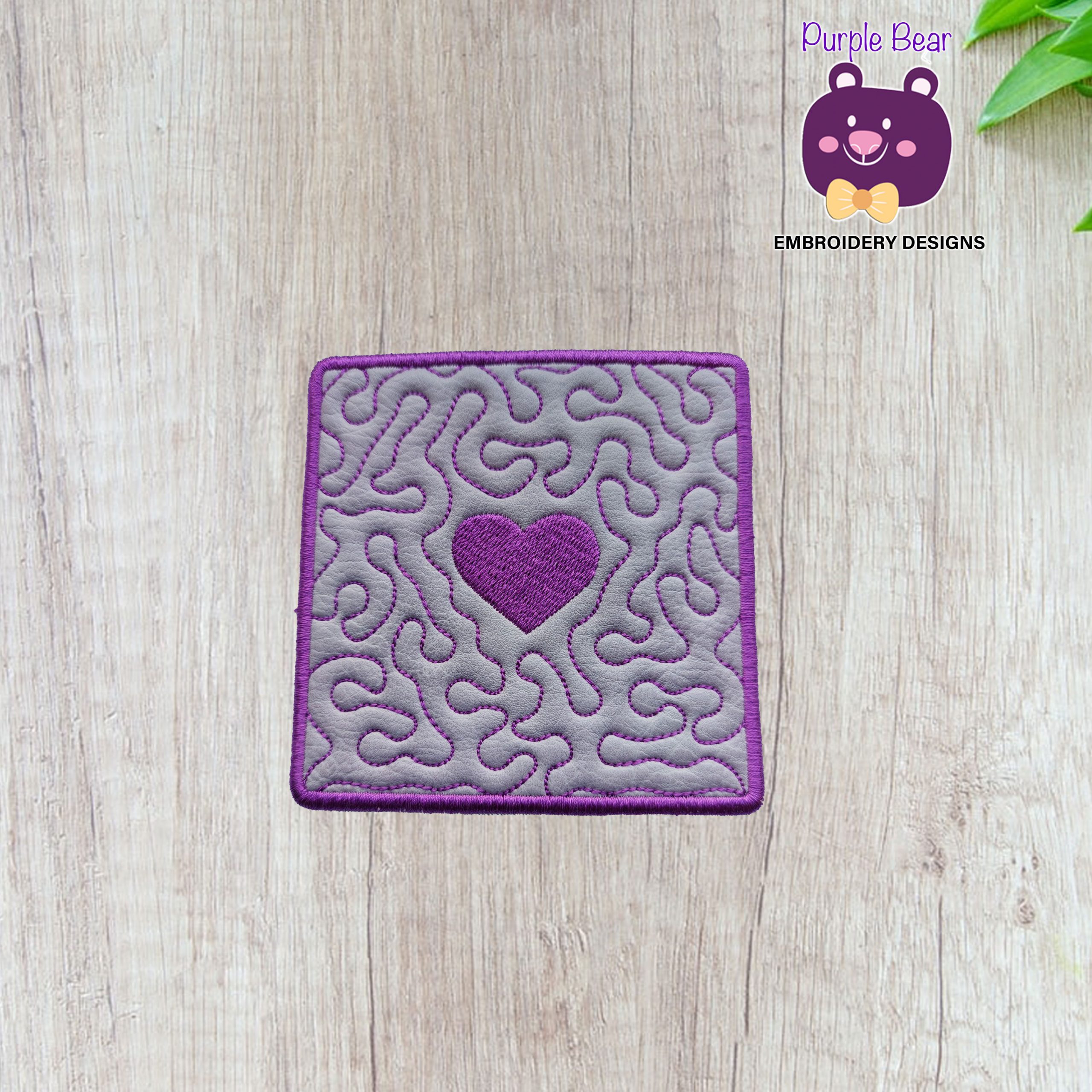 Heart Mug Rug/Coaster Purple Bear Embroidery Designs