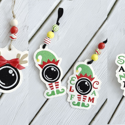 Set of 6 Christmas Cam Ornaments/Eyelets