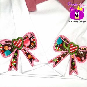 2 colour Heart Side Bow Appliqué for Sweatshirt Garment 3 sizes