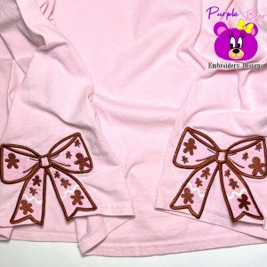 Gingerbread Side Bow Appliqué for Sweatshirt Garment 3 sizes