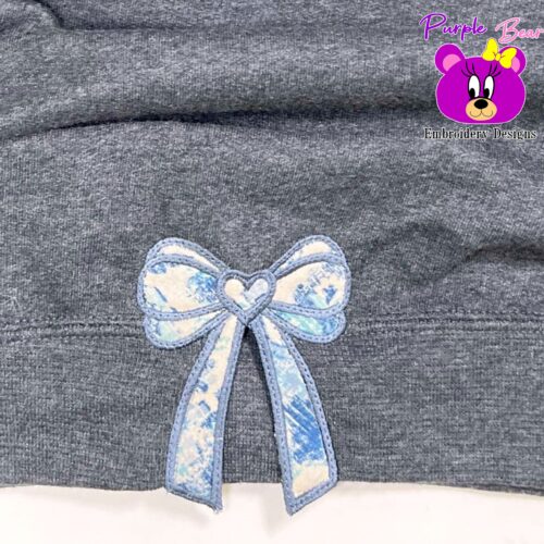 Heart Side Bow Appliqué for Sweatshirt Garment 3 sizes