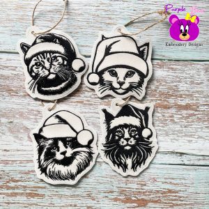 Christmas cat Ornaments, Set 1, 4 designs