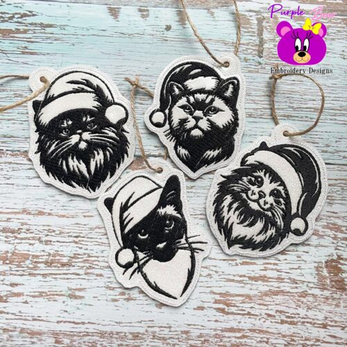 Christmas cat Ornaments, Set 2, 4 designs