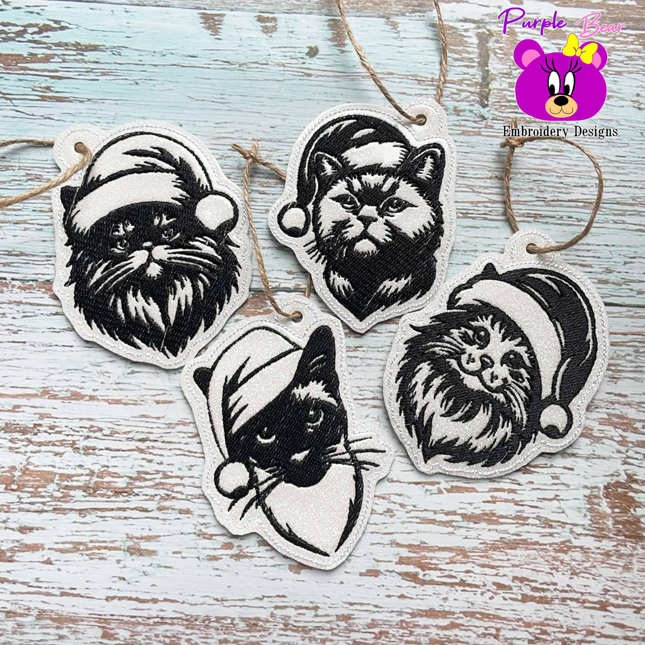 Christmas cat Ornaments, Set 2, 4 designs