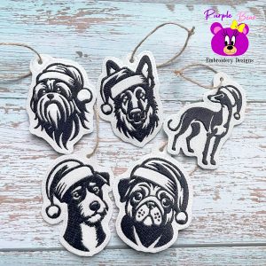 Christmas dogs Ornaments, Set 3, 5 designs
