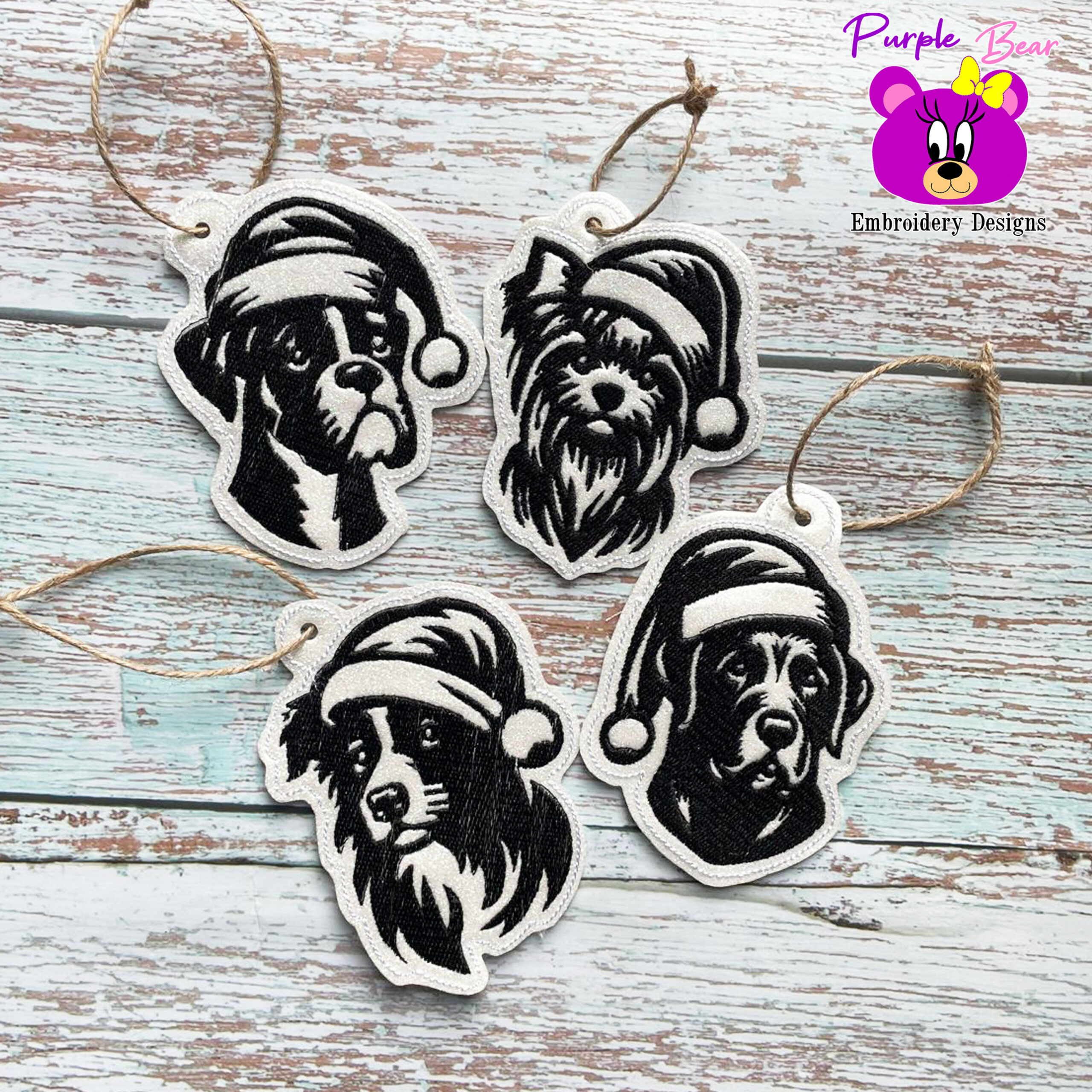 Christmas dogs Ornaments, Set 5, 4 designs