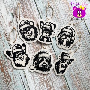 Christmas Dog Ornaments, Set 2, 6 designs