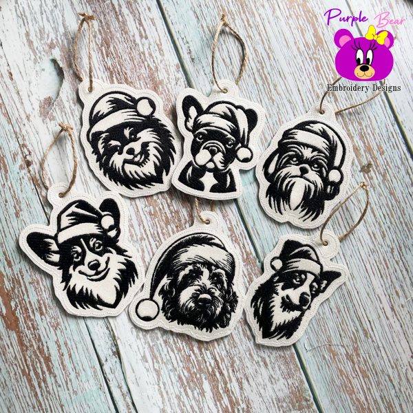 Christmas Dog Ornaments, Set 2, 6 designs