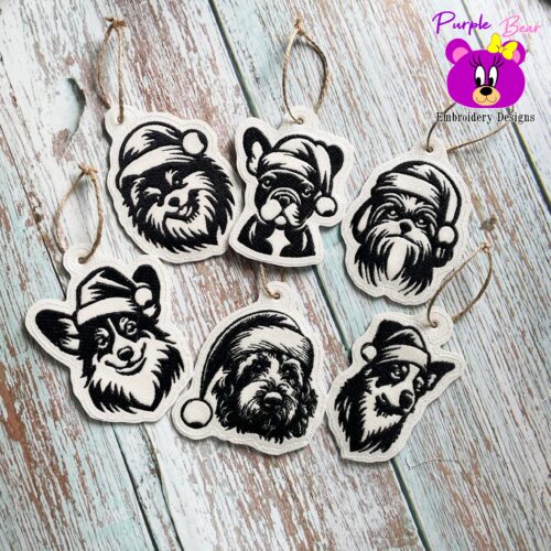Christmas Dog Ornaments, Set 2, 6 designs