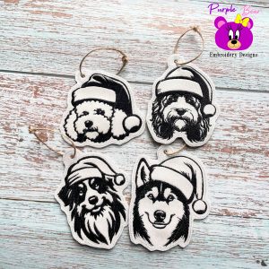 Christmas dogs Ornaments, Set 4, 4 designs